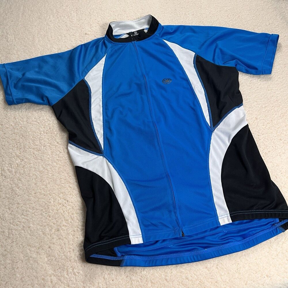 Canari Cycling Jersey Men’s XL Full Zip With Back Pockets Blue White Black